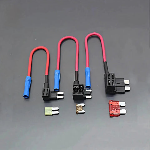 Upgrade Your Gear With This Super Cool Fuse Tap Adapter That Turns One Spot Into Two For Adding Extra Electronics Like Phone Cradles Or Alarms Without Any Messy Splicing Wires Needed For Micro Mini And Standard Blade Fuses Up To 10 Amps Perfect For black automotive fuse tap adapters with red wires and blade fuse sizes