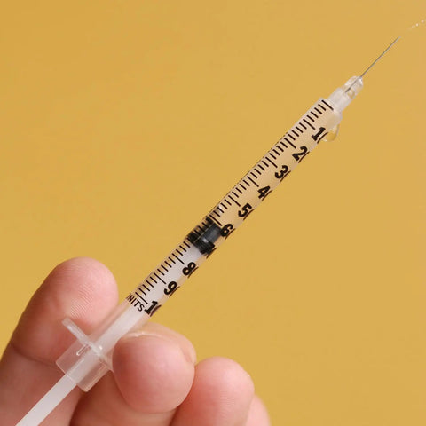 Close-up of 30 Gauge 1ml Syringes Set Pro Grade, 5 By 16 Inch needle with clear accurate scale
