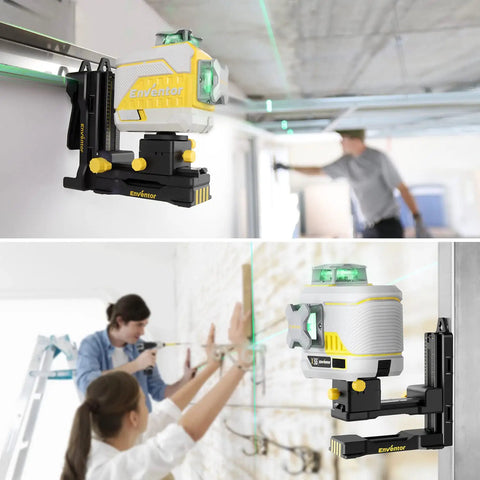 Fine Tuning Laser Level Bracket With Quarter Inch 20 Threaded L Shape Magnetic Pivot Base installed and in use on wall.