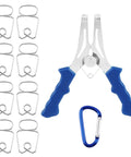 Spring Loaded Miter Clamp Kit, 10 Pack With Pliers And 8 Stainless Bevel Clips, Blue Metal Fasteners For Woodworking Picture Frames