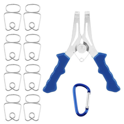 Spring Loaded Miter Clamp Kit, 10 Pack With Pliers And 8 Stainless Bevel Clips, Blue Metal Fasteners For Woodworking Picture Frames