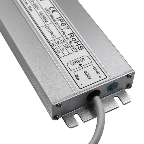 Outdoor LED Driver 12V DC 150W Power Supply IP67 waterproof transformer with slim durable case and US three prong plug