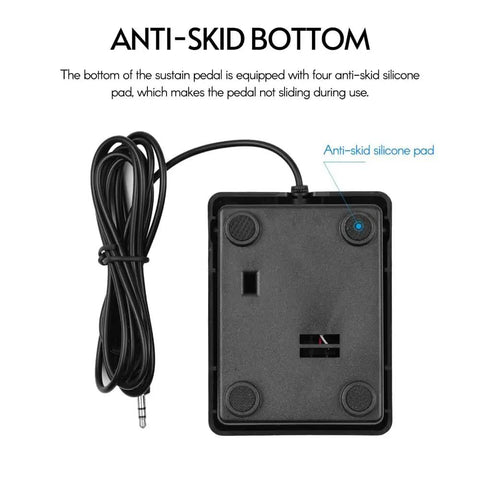 Bottom view of Rock Solid Sustain Pedal With 3.5mm And 6.35mm Interface, highlighting non-slip base with silicone pads.