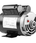 Heavy Duty 3Hp Electric Motor For Compressor Systems, 3450Rpm 230V Single Phase, 56 Frame Build, 5/8 Inch Shaft, Counter Clockwise Rotation, Built Tough For The Daily Grind, rear view with label.