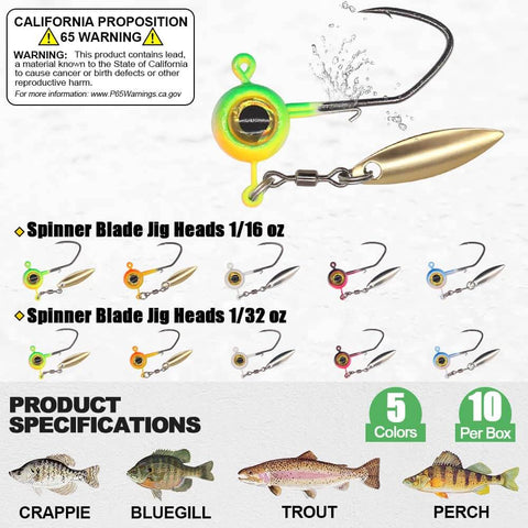 Crappie Fishing Kit With Baby Shad Soft Plastics And Spinner Jig Heads 40 Piece Crappie Panfish Lure Set Includes 30 Two Inch Shads In Six Colors And 10 Oversized Eye Jig Heads In One Sixteenth Ounce And One Thirty Second Ounce For Freshwater Angling, featuring various colors and jig head sizes.