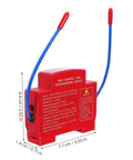 Automatic Aerosol Fire Extinguisher For Car Truck Van And RV With Self Activating Heat Trigger, compact red device with blue wires.