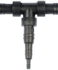 Front view of Dorman 493-011 vacuum tubing tee, black plastic 3-way barbed connector