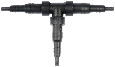Front view of Dorman 493-011 vacuum tubing tee, black plastic 3-way barbed connector