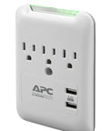 Wall Mount Surge Protector With USB Ports 540 Joule Protection Three Outlet Power Strip 3.4 Amps USB Charging