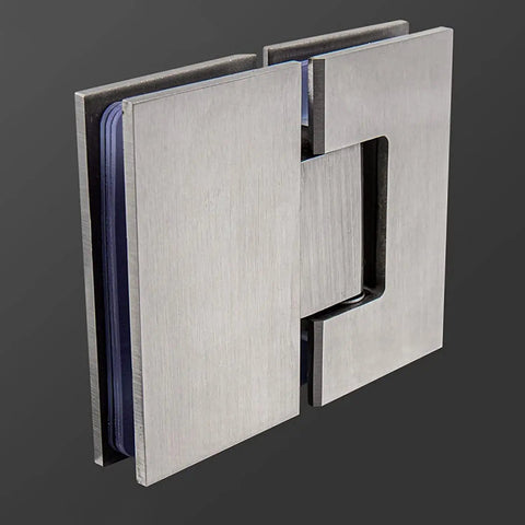 Heavy Duty Two Pack 180 Degree Glass Door Hinges Rock Solid 304 Stainless Steel Pivot for frameless showers and cabinets.