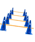 Bright Color Dope Dog Agility Hurdle Cone Set With Adjustable Poles For Backyard Training, featuring blue cones and yellow poles