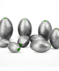 Egg Shaped Lead Fishing Weights Kit 20 Pieces One Tenth Ounce Oval Sinker Tackle For Saltwater And Freshwater Bass Fishing Great For Casting And Dropping Lines, image showing oval lead sinkers.