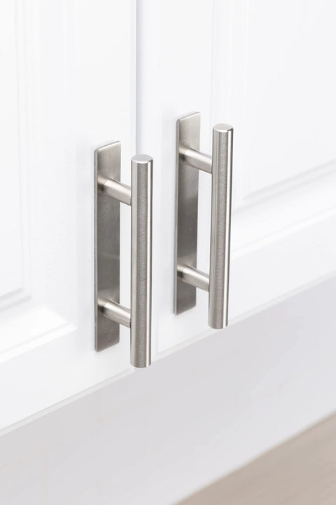 5 Inch Brushed Nickel Adhesive Cabinet Handles Set Of 4 All Metal Self Stick Drawer Pulls No Drilling With 3M Adhesive installation