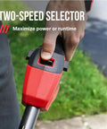 Close-up of the two-speed selector on the 40 Volt Brushless Cordless String Trimmer With 16 Inch Cut Width for versatile performance.