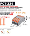 Secure Push Wire Connector Terminal Block Kit For Fast Splicing No Tools Needed Flame Retardant Housing Fits Tight Spaces Copper Conductors Corrosion Resistant Easy Strip In Design Saves You Plenty Of Time And Effort. PCT-224 4-in 4-out connector