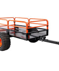 Heavy Duty Dump Cart 1500 Lb Capacity Tow Behind Trailer with steel bed and removable rails for ATV UTV Tractor Lawn Mower