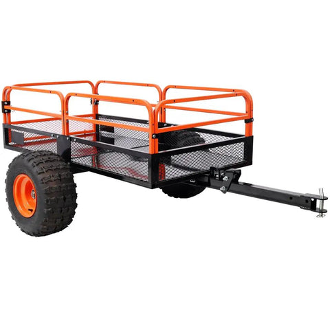 Heavy Duty Dump Cart 1500 Lb Capacity Tow Behind Trailer with steel bed and removable rails for ATV UTV Tractor Lawn Mower