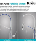 Heavy Duty Stainless Steel Pull Down Kitchen Faucet With Built In Water Filter, demonstrating tap water and filtered flow options.