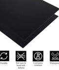Four black anodized aluminum engraving sheets, 6x12 inches, 1 mm thick, stacked top view for laser engraving blanks