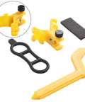 Yellow bike wheel repair tool with wheel truing stand and percentage adjustment for precise accuracy, compact and durable.