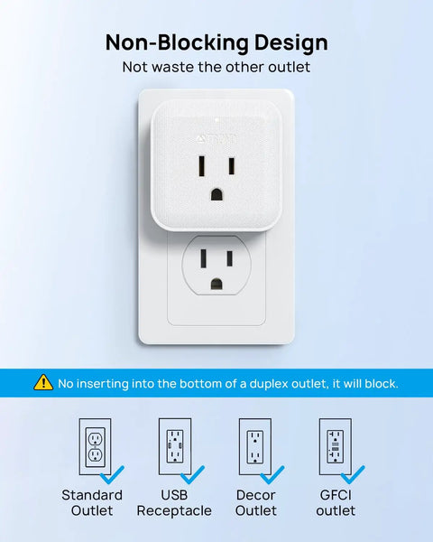 Six In One Wall Outlet Extender With USB C And USB A Ports, 3 Type A Sockets, 1 Type B, compact plug on wall socket