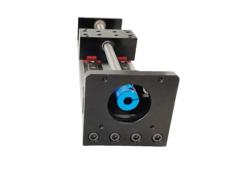 GX80 Sliding Cross Linear Guide With SFU1610 Ball Screw For X Y Z Axis Precision Motion Platform And Square Rail System, Heavy Duty Sliding Table For CNC Machines, Robotics, And Automation, 200mm 150mm And 100mm Options. front view with blue coupler