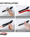 Easy installation guide for Premium Carbon Fiber Exterior Door Handle Protector for Tesla Model 3 and Model Y showing step-by-step process.