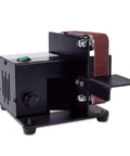 Compact Electric Belt Sander Grinding Machine For Polishing And Smoother Finishes On Wood Metal, side view of desktop grinder.