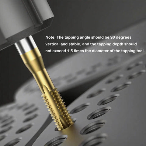 Close-up of 6-32 UNC Spiral Point Threading Taps Built For Serious Metal Shop Grind creating threads in a metal surface.