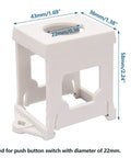 Side view of white polycarbonate 4 Pack 22mm Push Button Switch DIN Rail Mounting Bracket Set Waterproof Dustproof Polycarbonate Construction Keeps Button Secure And In Place Durable Industrial Panel Mounts Switches And Rails Not Included