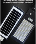 JUDYSSY 150W Solar Street Light showing solar panel and LED array, designed for easy installation and outdoor use.