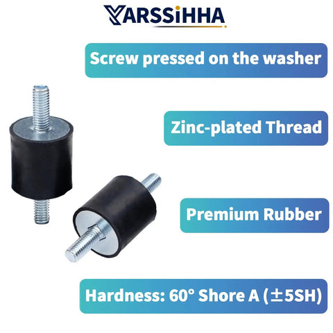 Heavy Duty M8 Anti Vibration Rubber Isolator Mounts 30x30mm 4 Pack Cylindrical Vibration Dampers with zinc-plated thread