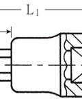 Top Shelf 3/8 Inch Square Drive Hex Socket technical drawing, showing dimensions L1, L2, and d for precise measurements.