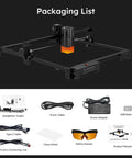 ATOMSTACK 20W A20 PRO V2 laser engraver frame in black; packaging contents shown (8 items)