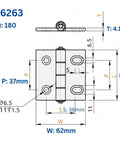 Heavy Duty Aluminum Butterfly Hinge For Doors Windows And Cabinets 62mm Wide 47 63 79mm Length Options 150 N 180 N 220 N Load Black Anodized Finish Space Saving Symmetrical Hidden Mount For Modern Furniture, 63mm diagram