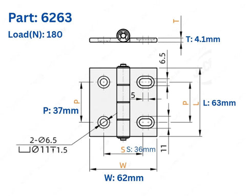 Heavy Duty Aluminum Butterfly Hinge For Doors Windows And Cabinets 62mm Wide 47 63 79mm Length Options 150 N 180 N 220 N Load Black Anodized Finish Space Saving Symmetrical Hidden Mount For Modern Furniture, 63mm diagram