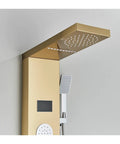 RIBEUJIZS Digital Shower System, Shower Panel Column with golden overhead rainfall head and handheld shower, sleek design.