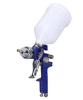Top Tier Gravity Feed Hvlp Spray Gun With Six Hundred Cc Cup delivers slick coatings, featuring lightweight blue aluminum body and stainless steel parts.