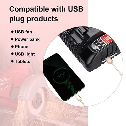 N18 Four Port Fast Charger For Milwaukee M18 18V Li Ion Batteries charging phone via USB