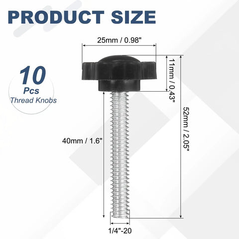 Top Rated 10 Pack 1/4 20 Star Knobs Built Tough For Heavy Duty Shop Use Featuring Durable Metal Construction And No Sweat Grip Design With 1.6 Inch Male Threaded Stud Perfect For Quick Clamping And Solid Jobs. Dimensions of each knob shown.
