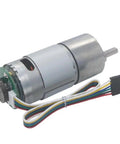 High Torque 6V 12V 24V Dc Gear Motor With Encoder And Hall Sensor for robotic projects, featuring a silver metal body and multi-colored wires.