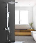 Rainfall Shower System Chrome With 8 Inch Square Shower Head Hand Spray Mixer Tap Tub Tap Wall Mount Bathroom Fixtures Solid Brass Lead Free Easy Install Spa Quality Bath Upgrade For A Dope Shower Experience in a modern bathroom