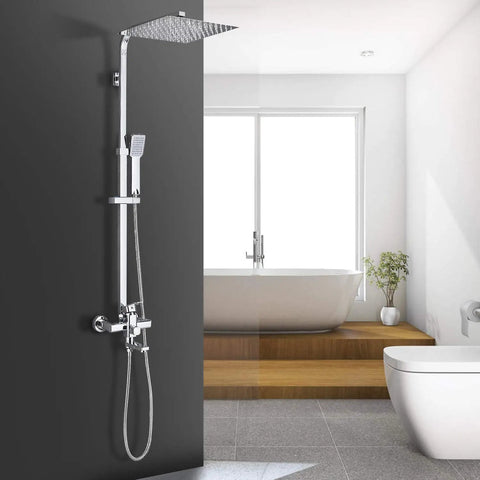 Rainfall Shower System Chrome With 8 Inch Square Shower Head Hand Spray Mixer Tap Tub Tap Wall Mount Bathroom Fixtures Solid Brass Lead Free Easy Install Spa Quality Bath Upgrade For A Dope Shower Experience in a modern bathroom