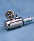Roll Custom With These Tough As Nails Forty Five Caliber License Plate Screws Featuring Bullet Fasteners And A Solid Nickel Plated Finish That Stays Clean For Cars Trucks And Motorcycles, showing bullet fasteners with a shiny nickel finish.