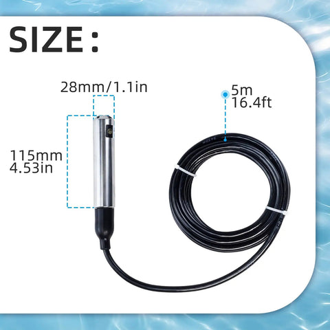 Submersible Water Level Transmitter Sensor For Liquid Monitoring With 4 To 20 mA Output IP68 Waterproof Probe Built Tough Anti Blocking Design Detachable Probe Rugged High Stability Digital Conditioning For Industrial Use, 28mm probe, 5m cable
