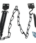 Storm Door Protector Chain And Spring Black For Windy Weather Tough As Nails Shield That Absorbs Sudden Door Slams Prevents Screen And Frame Damage Easy Install Durable Spring Loaded Chain For Exterior Doors, black steel with screws