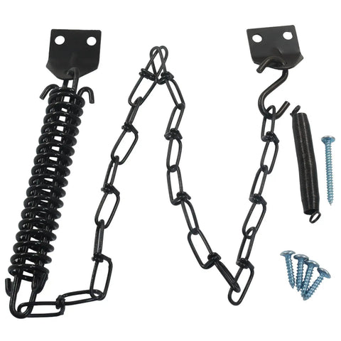 Storm Door Protector Chain And Spring Black For Windy Weather Tough As Nails Shield That Absorbs Sudden Door Slams Prevents Screen And Frame Damage Easy Install Durable Spring Loaded Chain For Exterior Doors, black steel with screws