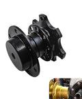 Slick Push Button Quick Release Steering Wheel With Aluminum Snap Off Hub Adapter Boss Kit For Universal Race Car and Street Rod Build, black hub adapter.