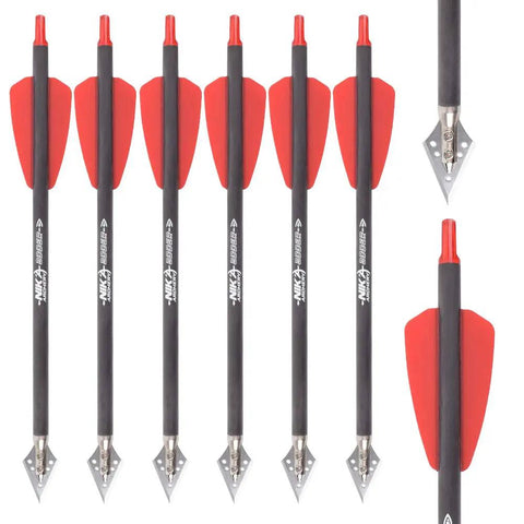 Carbon Crossbow Bolts 7.5 Inch, 100 Grain Target Tips, 2 Inch Red Vanes, Blade Broadhead Compatible, Hunting Pack
