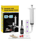 DIY Windshield Crack Repair Kit With Quick Chip Resin And Pressure Syringe For Sunroofs, Trucks, Lenses, Doors, Windows And Even Furniture Tables displayed